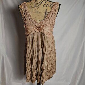 Pretty Angel Brown Gauzy Babydoll Slip Tunic with Rosettes L